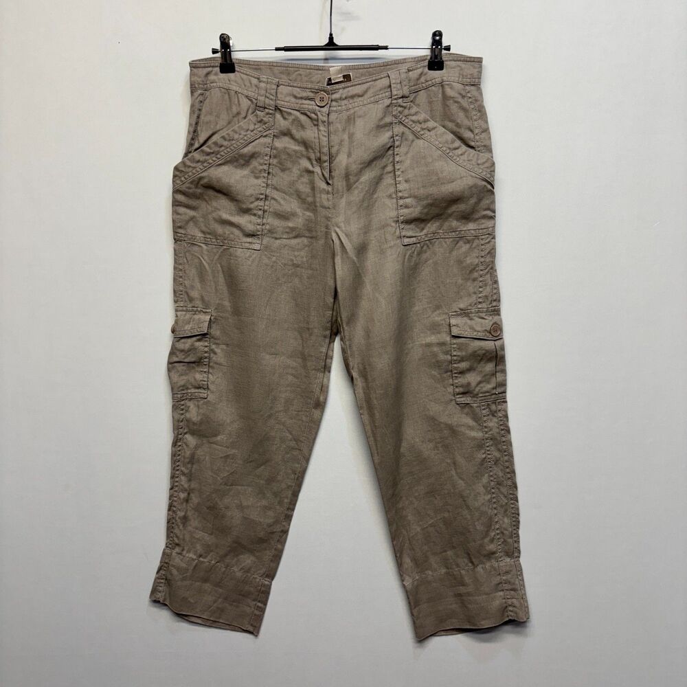 Witchery Women 100% Linen Cropped Cargo Pants Size 12 Utility C072 -4